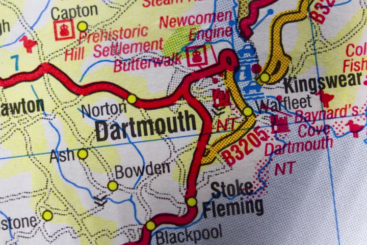 Dartmouth, England, United Kingdom colour atlas district map from about 2002 town name of the area zoom in