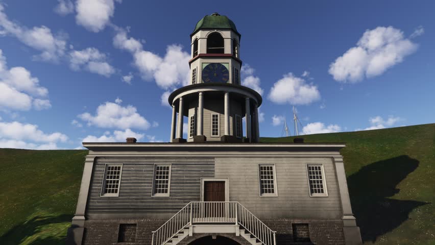 3D - Aerial view of Halifax Citadel National Historic Site and Old Town Clock in Nova Scotia. Canada
