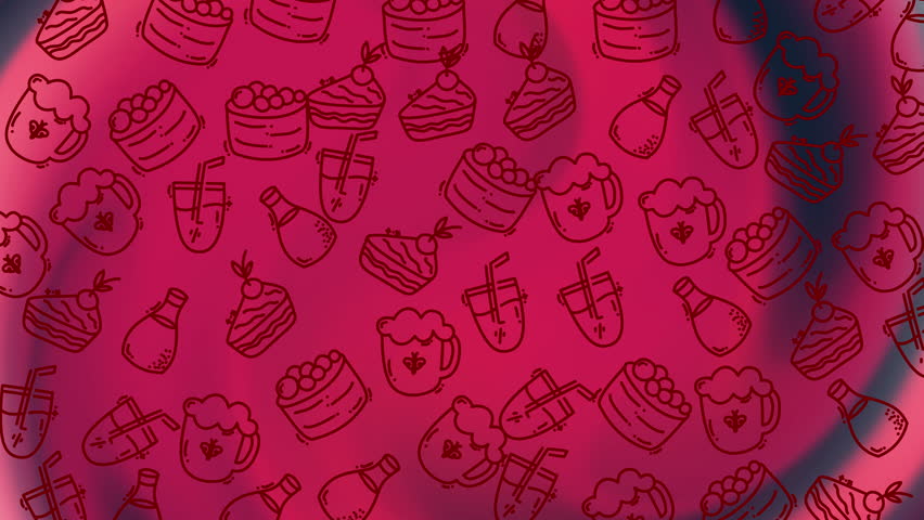 vibrant red and pink dessert doodle pattern featuring cakes cupcakes and ice cream ideal for food branding backgrounds and festive visuals