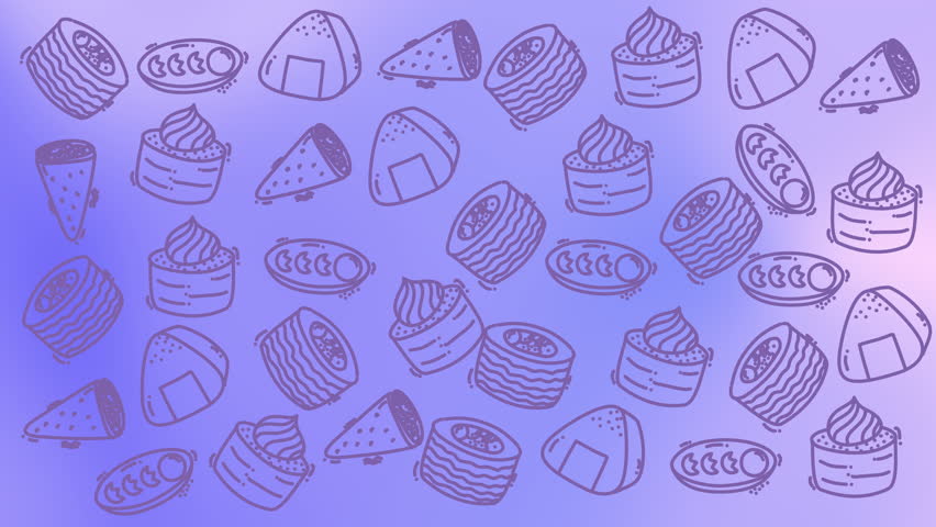 a playful dessert doodle pattern featuring cupcakes cakes donuts and pastries on a soft purple gradient background ideal for food branding and culinary visuals