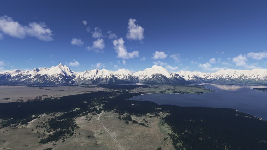 3D - Aerial view of the snow covered Grand Teton National Park in Wyoming. United States