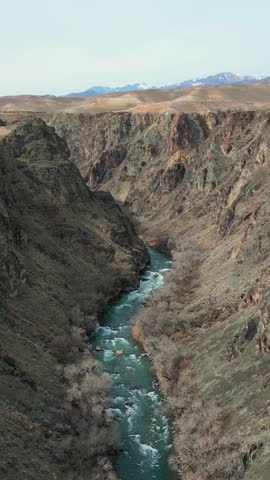 Aerial view of the Charyn River flowing through the Charyn Canyon