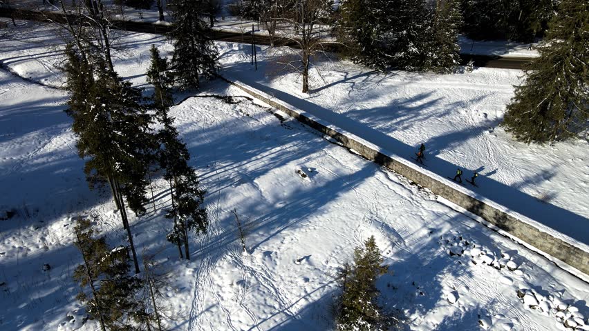 Aerial view of snow covered place, Poland.