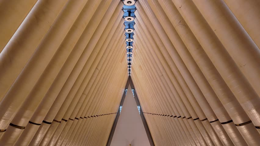 Aerial view of Cardboard Cathedral, New Zealand.