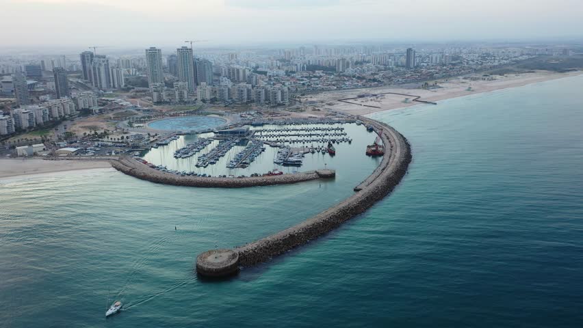 Aerial view of Ashdod Marina, Israel.