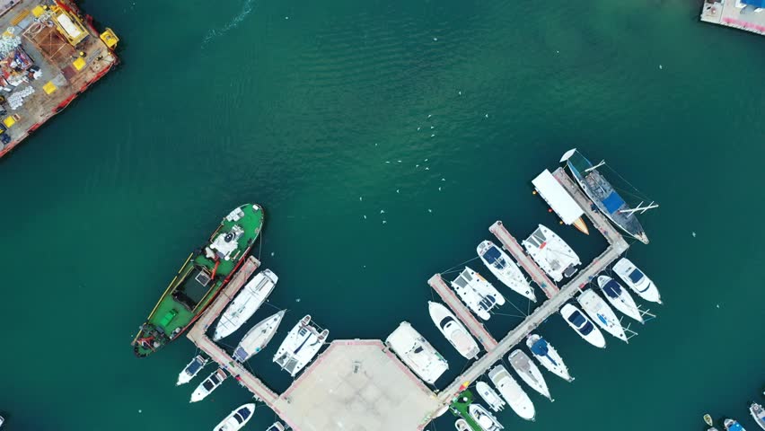 Aerial view of boats docked at Ashdod Marina, Israel.
