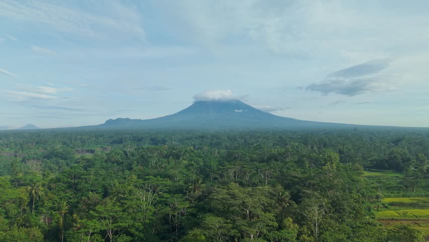 Aerial view of merapi mountain with forest, Indonesia.