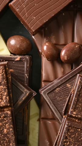 Assortment of white, milk and dark chocolate pieces