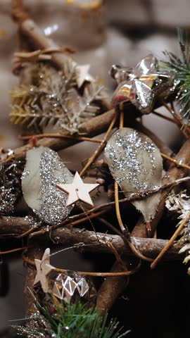 Christmas shopping, Fair. star. festive accessories. close-up. woman chooses Christmas festive accessories, decorations, in the shop. Merry Christmas and Happy New Year. shopping mall.