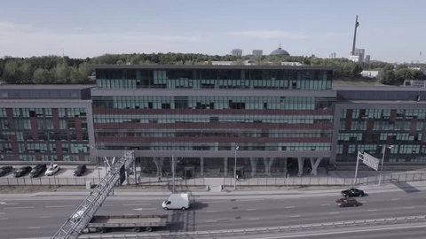 Drone Pulling Back above Moscow Business Center