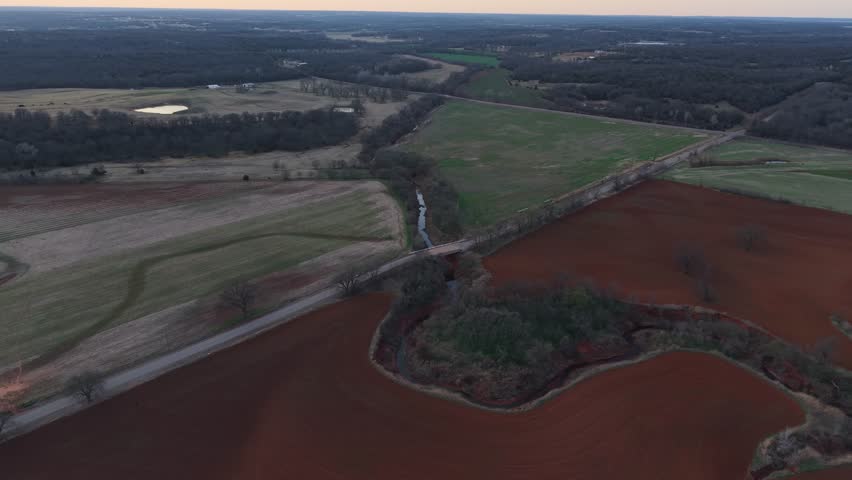 52-Week Chronological Drone Sequence - Bridge 1 Forward Push - Week 15 (Oklahoma Rural Landscape, Winter, Early March)