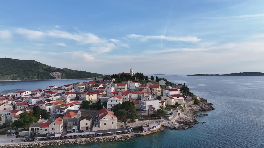 Aerial view of Primošten, a coastal town in Croatia