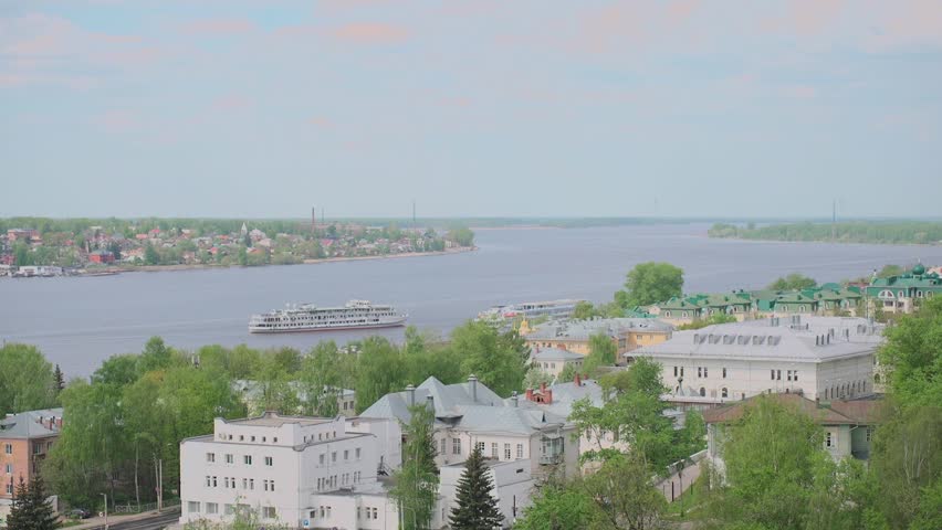 View of the city with a river from the window