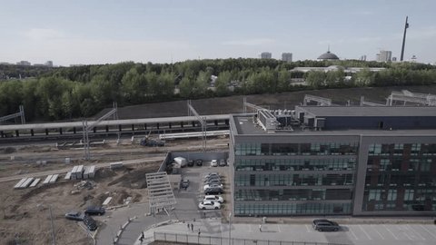 Side Drone Movement near Moscow Office Building