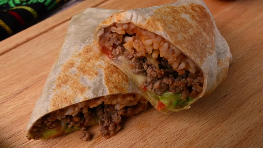 Authentic Mexican cuisine, delicious beef burritos for lunch or dinner