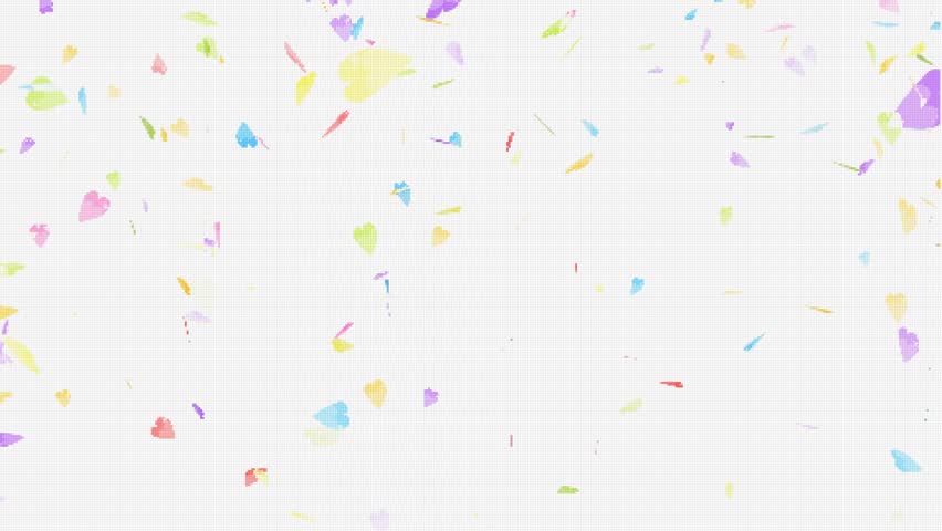 Colorful Heart-Shaped Confetti Falling on White Background