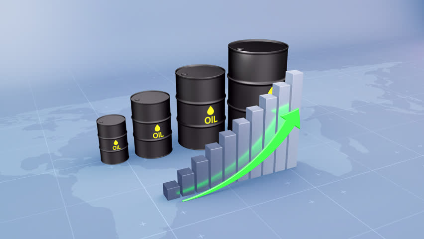 Oil Price Increase with Oil Barrels and Green Arrow Economic Growth Concept Oil Price Rising Graph Animation