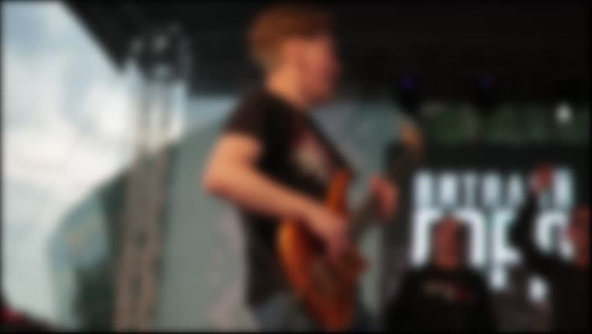 Musician Performs With Band At Live Music Event.