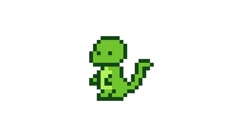 8-bit pixel art green tyrannosaurus. looped animation 4k 30fps