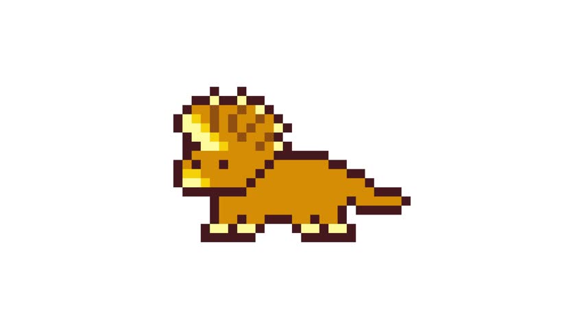 8-bit pixel art brown triceratops. looped animation 4k 30fps