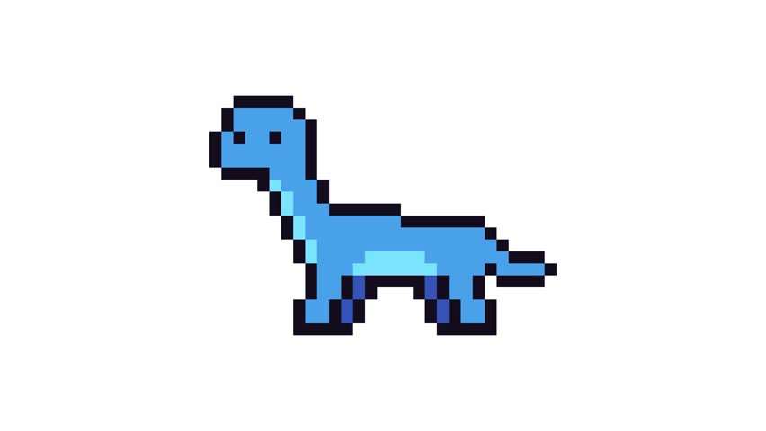 8-bit pixel art blue brachiosaurus. looped animation 4k 30fps