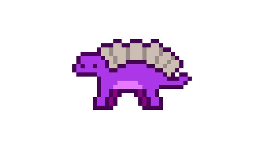 8-bit pixel art purple stegosaurus. looped animation 4k 30fps