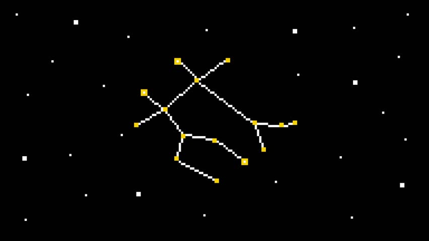 8-bit pixel art Gemini sign of The Zodiac Constellations. looped animation 4k 30fps