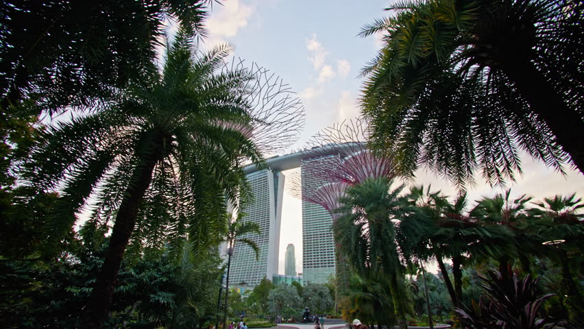 Singapore cityscape view of Marina Bay Sands. Beautiful garden in the center of the metropolis, travel and tourism in Asia.