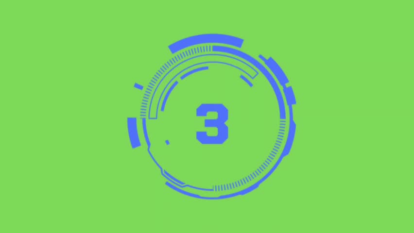 Futuristic HUD Technology Countdown 3 to 1 on Green Screen