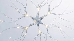 Glowing neuron cell sends electrical signal through branching dendrites and axon connections in motion - Powered by Shutterstock - Get 15% off with code: PIKWIZARD15