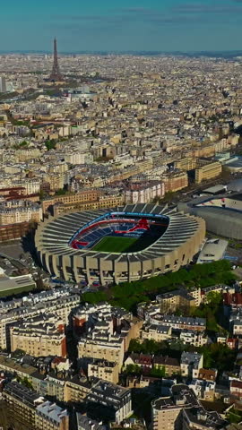 Paris, France - 25.07.2025: Panoramic view of Paris. Aerial view of stadiums Le Parc des Princes and Stade Jean-Bouin in Paris