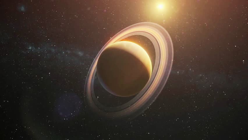 This breathtaking 4K video features Saturn in outer space set against a backdrop of stars and the Milky Way galaxy The footage highlights Saturn