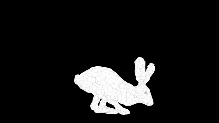 Sketch low poly loop animated rabbit running in dynamic motion with a transparent background for creative projects