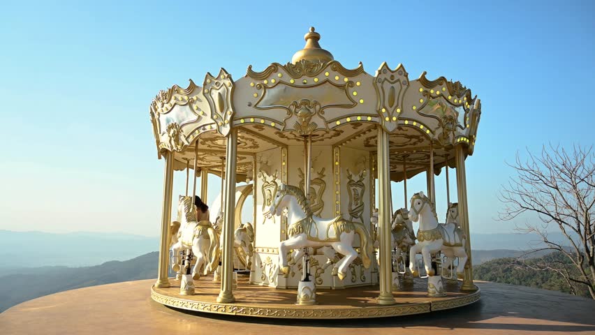 Akha Farmville, a new tourist attraction with a romantic toy carousel on the mountain, is the only sheep farm in Doi Chang, Chiang Rai Province, located on the top of the mountain