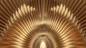Elegant golden metallic radial fan pattern background. Shining bronze geometric symmetry luxury texture. Radiant light glowing center. Ideal for premium award backdrop corporate video. - Powered by Shutterstock - Get 15% off with code: PIKWIZARD15