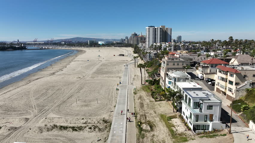 Long Beach, California, USA - Aerial View of the Ocean Front Next to Beachfront Condos