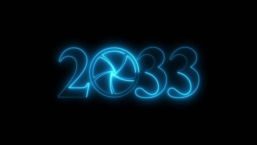 2033 Lens Aperture Animation, Futuristic Camera Shutter Photography Technology Year Intro Seamless Loop