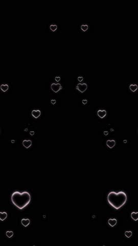 Pink glowing outline hearts floating upward on dark background creating romantic dreamy valentine mood vertical animation