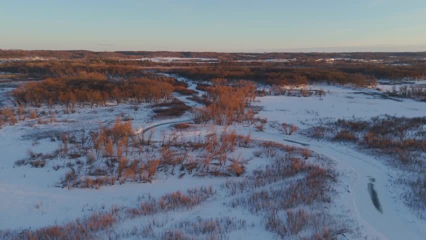 Scenic aerial of Minnesota Valley woodlands in winter