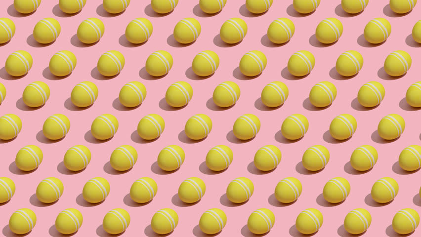 Stop motion animation of yellow Easter eggs pattern transforming into yellow bunny figurines on a pastel pink background.
Creative Easter reveal animation with seamless pattern.
Shot in 4K resolution, 16:9 format, 24fps.
Perfect for Easter campaigns, spring social media content, holiday advertising, and seasonal marketing projects.