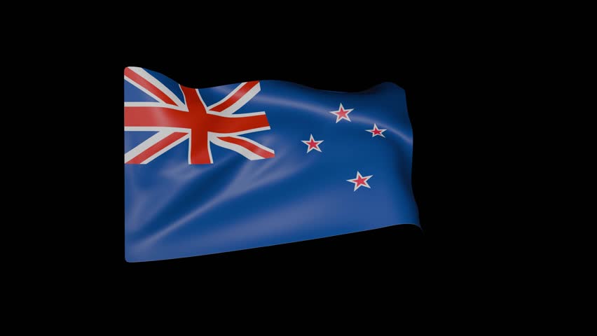 Waving Official Flag of New Zealand on Black Background – New Zealand National Flag Animation