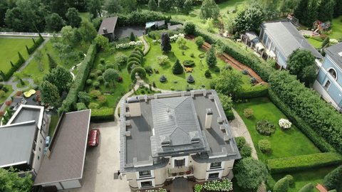 Drone Flying Backward Upward over Villa