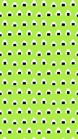 Cute Japanese onigiri rice balls seamless pattern loop animation. motion background.