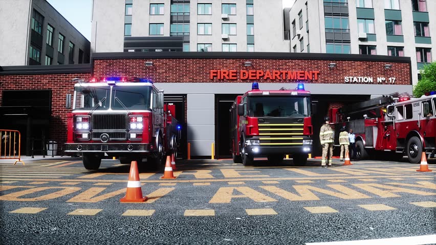 fire truck near the fire station. Fire department.