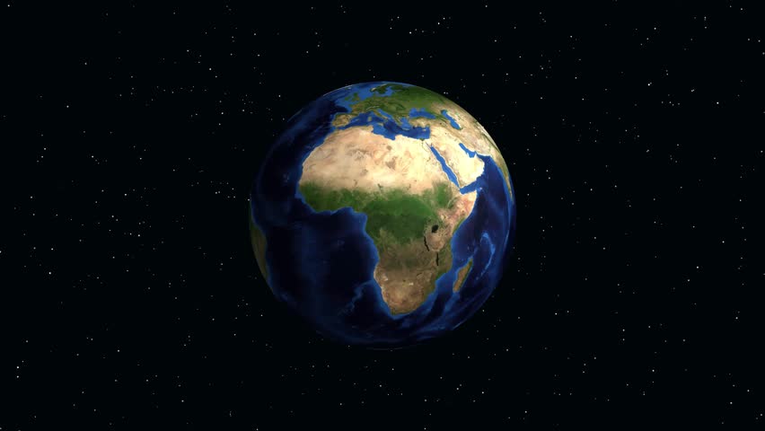 Digital animation zooms from rotating planet Earth in space to Nottingham, United Kingdom location marker