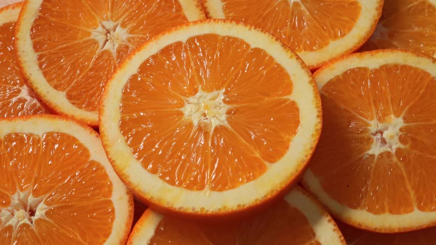 Close-up of a sliced ​​orange.	