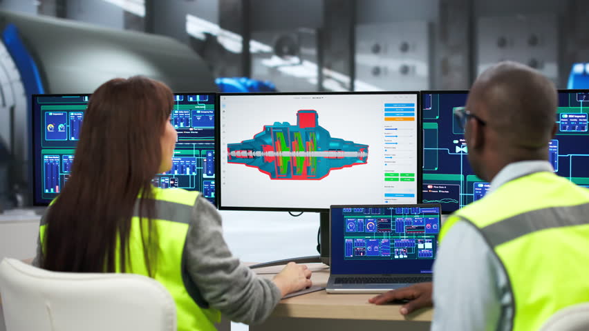 Engineer Operators Using Scada System At Industrial Plant