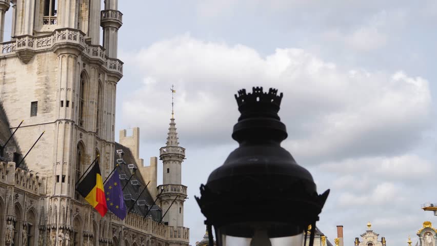 Street view around the old town and  grand place of the city in Brussels, Belgium on a sunny day in summer