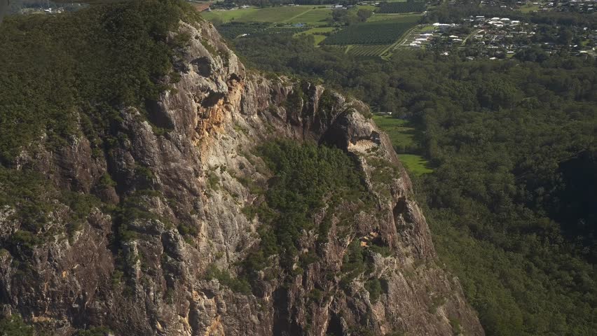 Glass House Mountains, Volcanic Peaks On The Sunshine Coast Hinterland In Queensland, Australia. Aerial Close-up Shot