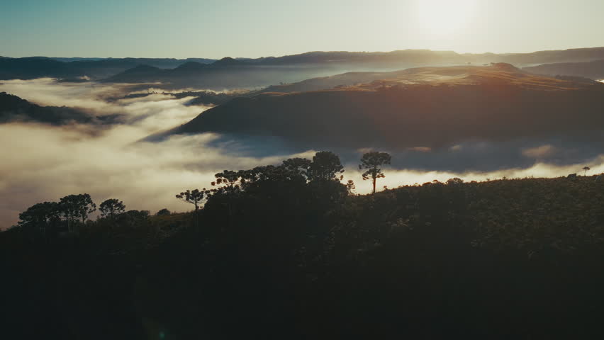Valley filled with morning fog. Area near the town of Urubici, Santa Catarina, Brazil